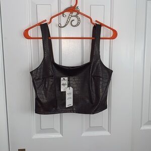 NWT Express Body Contour Croco Print Tank Crop Top - Color Espresso- dark brown